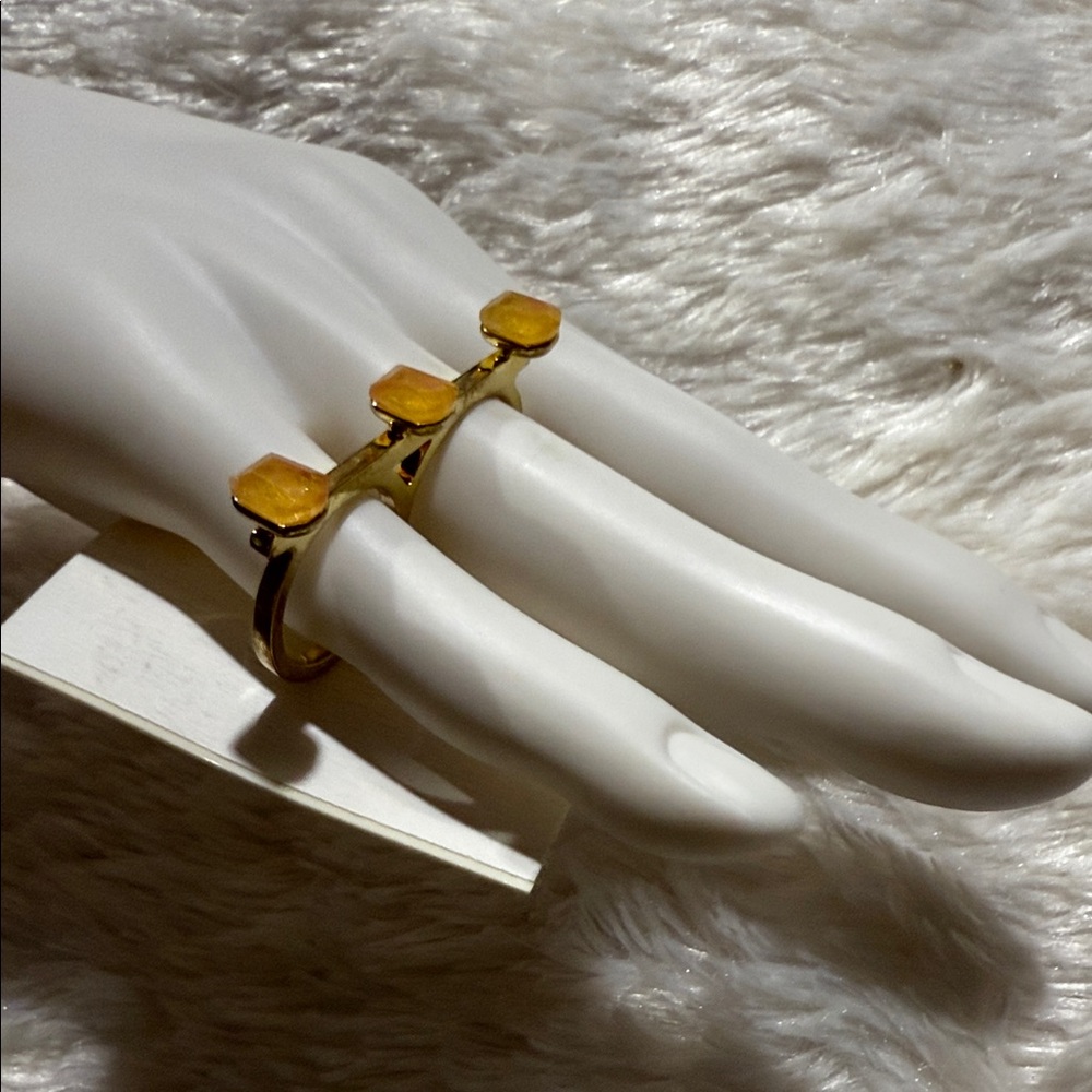 French Connection Gold Ring with Yellow Stones